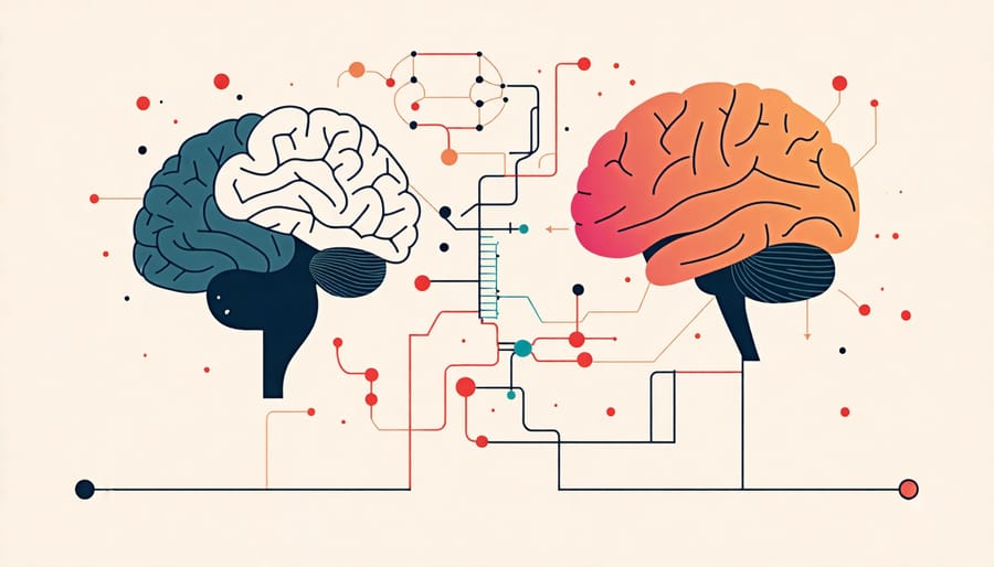Conceptual illustration of the gut-brain axis and neurotransmitter communication
