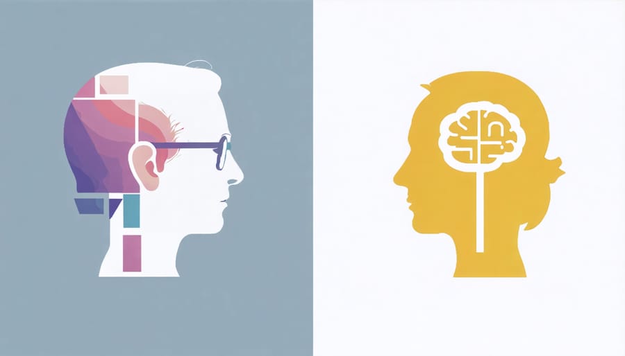 Side-by-side comparison illustrating the difference between normal aging memory lapses and Alzheimer's-related memory problems