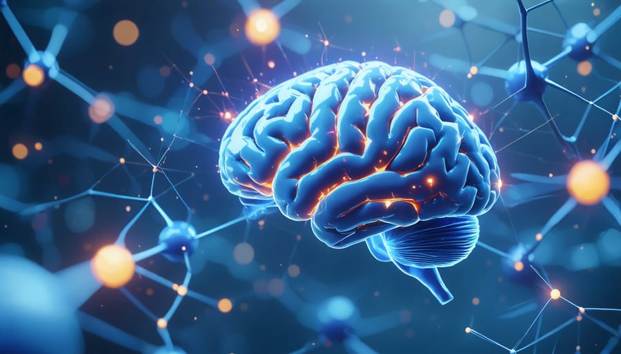Artistic representation of neural connections showing BDNF protein activity