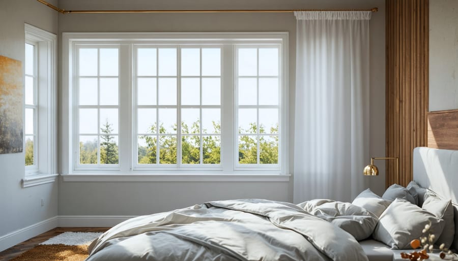 Demonstration of various window soundproofing methods including acoustic curtains and double-pane windows