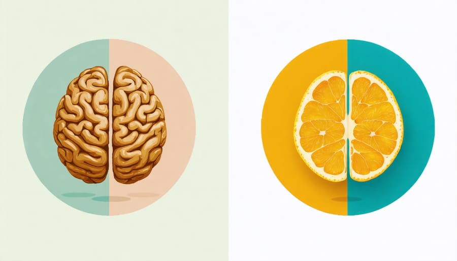 Comparative illustration showing brain-healthy food choices versus foods that may impair cognitive function