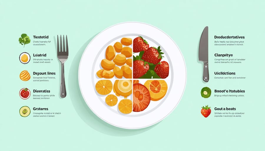Visual guide of a brain-healthy plate showing recommended portions of proteins, vegetables, whole grains, and healthy fats