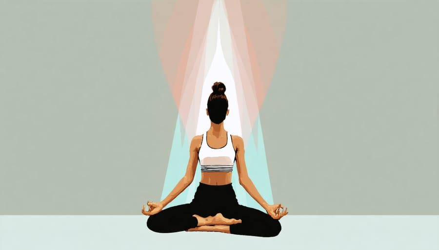 Silhouette of person in tree pose with ethereal breath pattern visualization