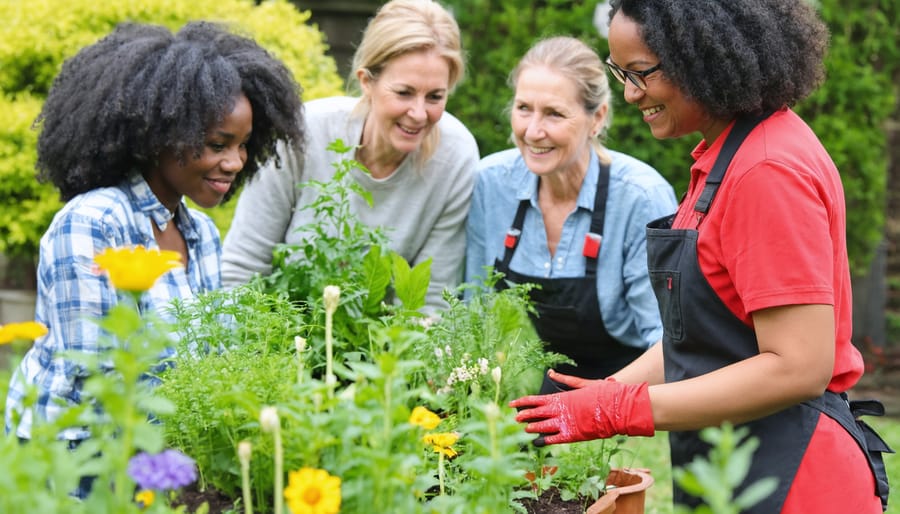 People of various ages working together in a community garden project