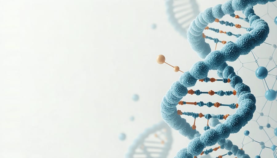 Scientific visualization of CRISPR-Cas9 molecule editing a DNA strand