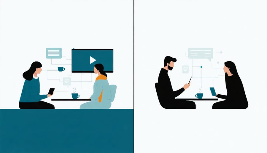 Side-by-side comparison of digital and in-person social interactions