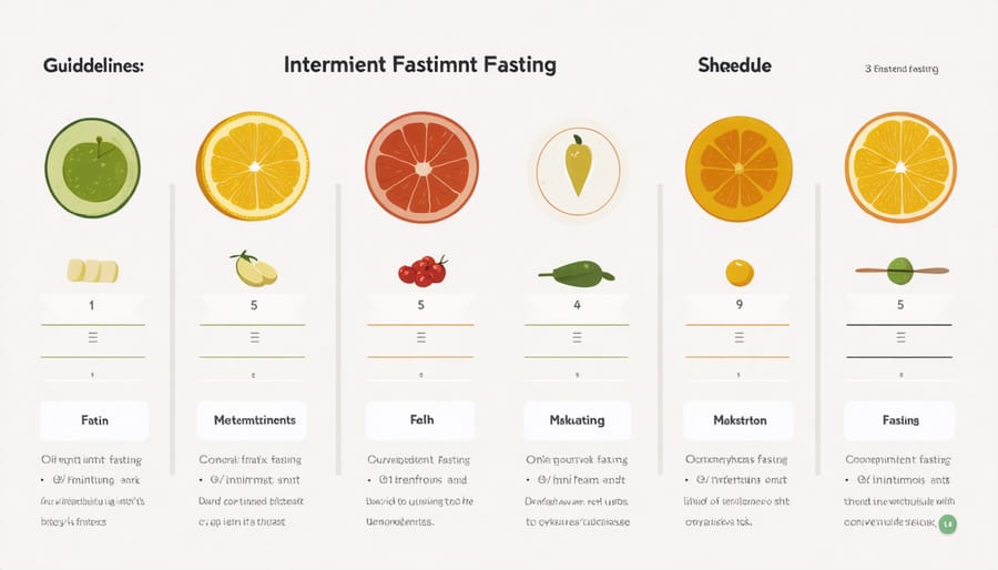Visual representation of common intermittent fasting time windows and meal patterns
