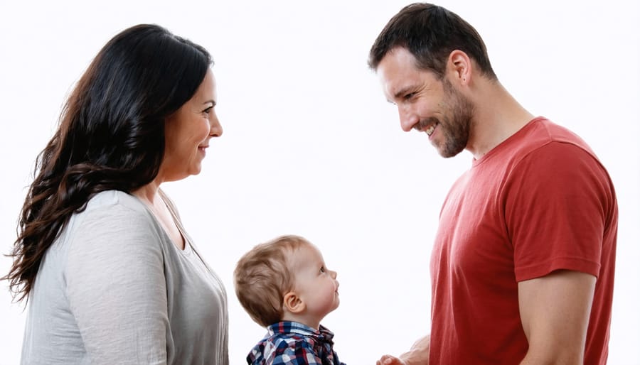 Mother and father showing different reactions to child's behavior, highlighting gender differences in parenting