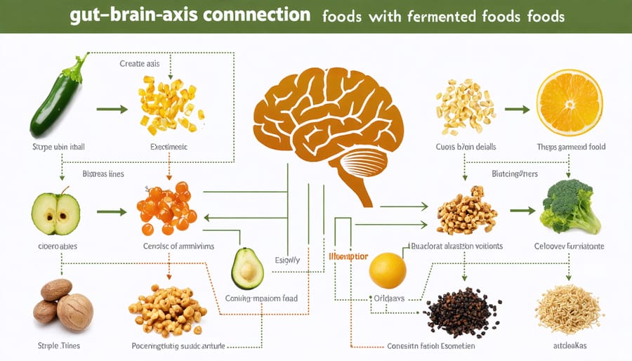 Diagram illustrating how fermented foods influence the connection between gut and brain health