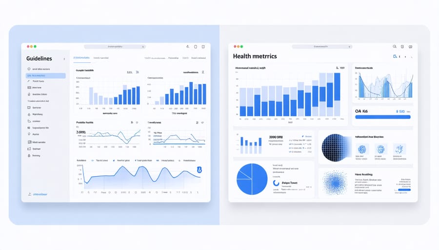 Visual representation of health tracking data including heart rate charts, step counts, and sleep patterns