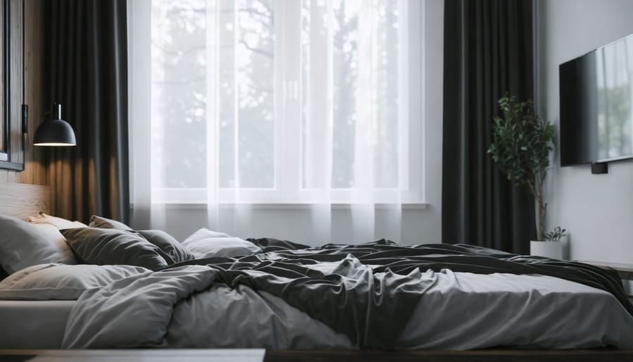 Well-organized, dark, and cool bedroom optimized for healthy sleep