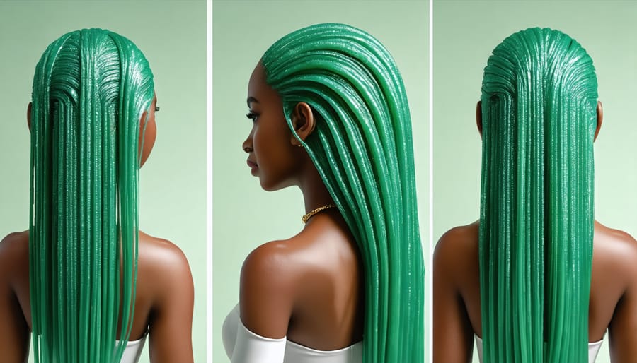 Woman demonstrating correct jade comb detangling method on 4C natural hair