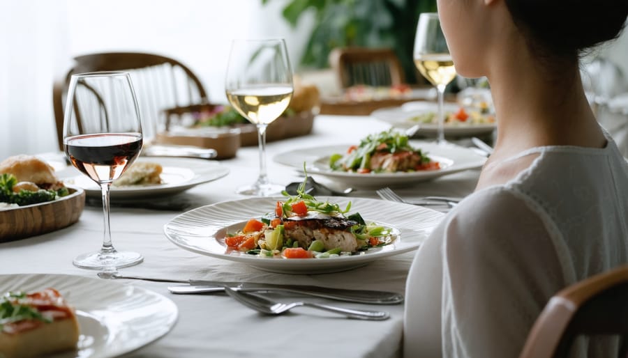 Individual practicing mindful eating at dinner time without distractions