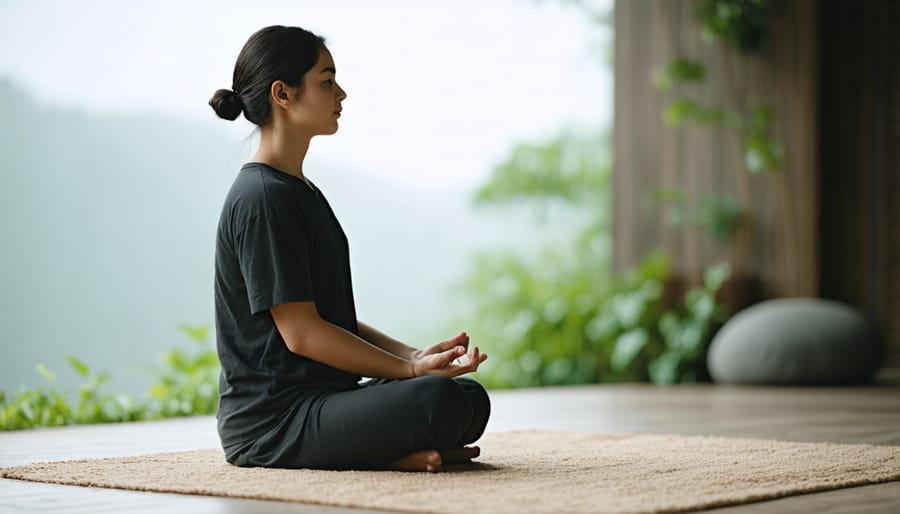 Individual demonstrating mindfulness meditation technique for pain management