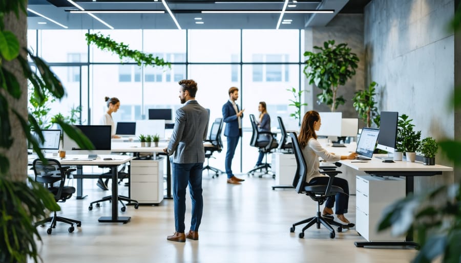 Modern Canadian workplace featuring ergonomic furniture and collaborative spaces promoting employee well-being