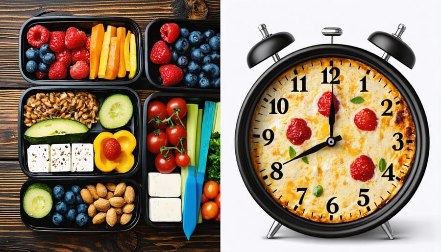 Side-by-side comparison of meal planning and exercise schedule for night shift workers