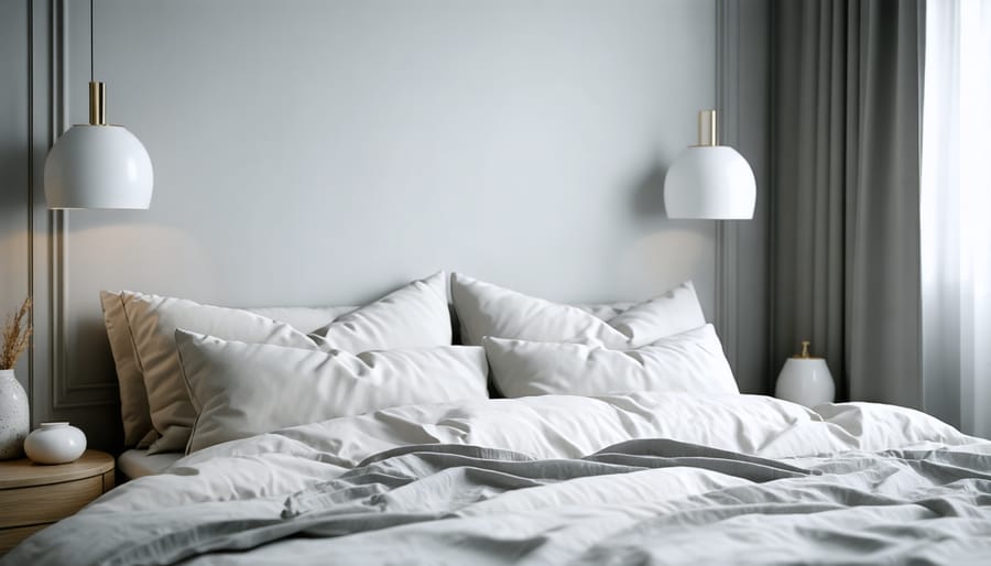 Serene bedroom setting with blackout curtains, ideal temperature display, and sound machine
