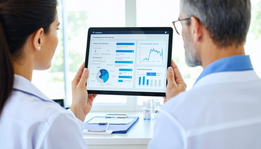 Healthcare provider showing digital treatment plan to engaged patient