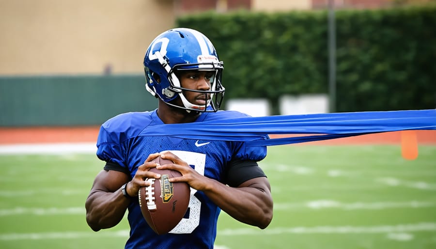 Demonstration of resistance band exercises targeting quarterback shoulder stability