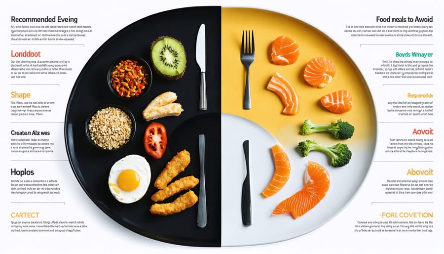 Contrasting display of sleep-friendly foods versus sleep-disturbing foods
