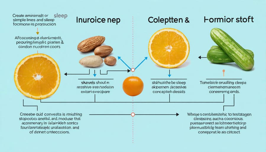 Diagram illustrating how nutrients like tryptophan and magnesium influence melatonin and serotonin production
