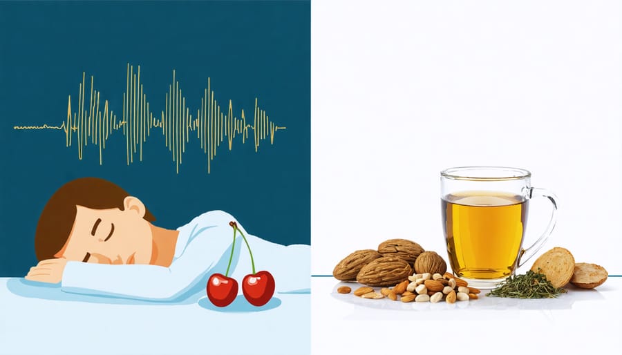 Brain wave patterns and sleep-promoting foods including cherries, almonds, and chamomile tea