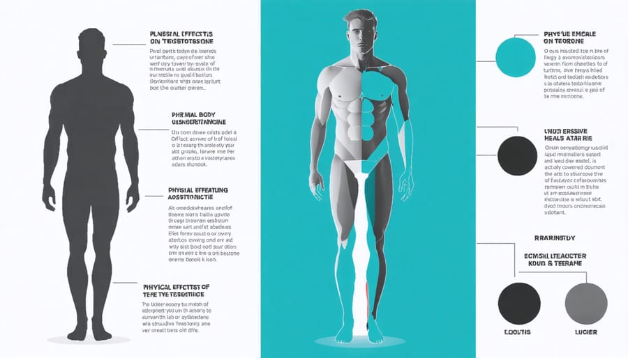 Visual representation of testosterone's effects on muscle mass, bone density, and other physical characteristics