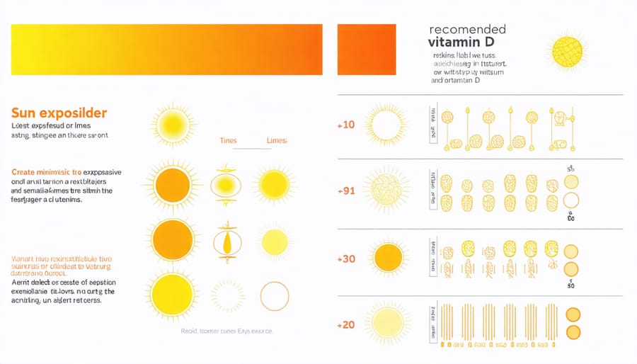 Visual guide showing optimal sun exposure times and vitamin D blood level ranges
