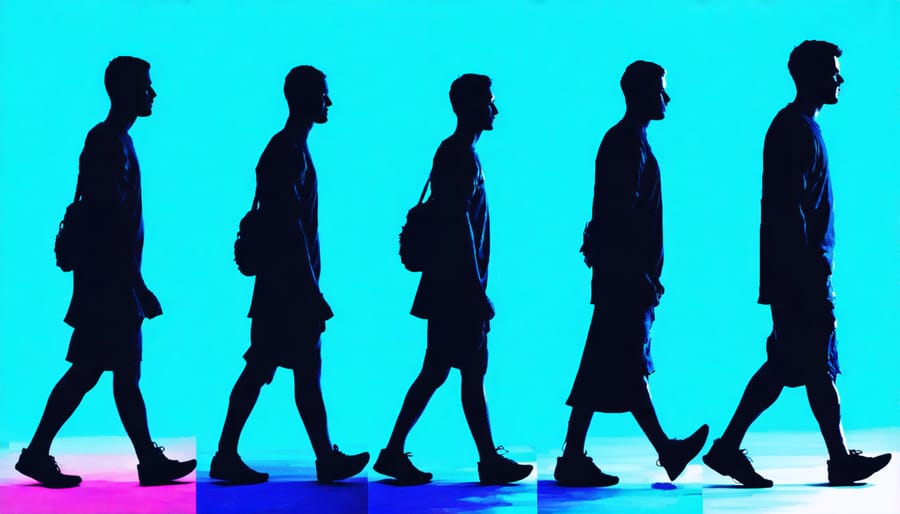 Step-by-step illustration of person performing walking meditation