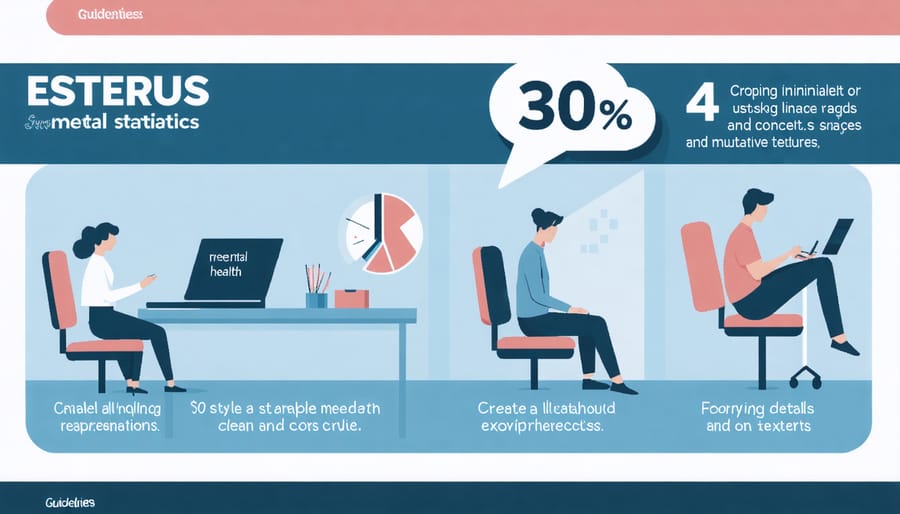 Visual representation of workplace stress statistics and mental health management techniques