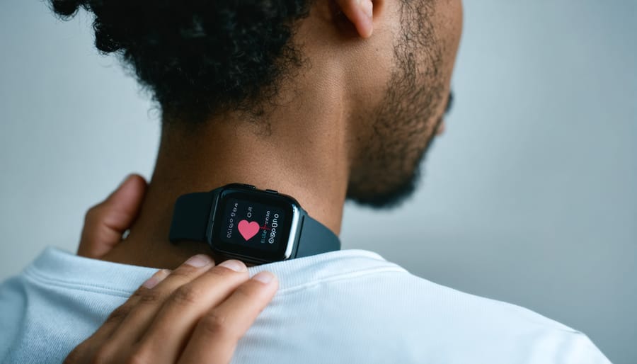Smartwatch displaying anxiety monitoring features including heart rate and stress levels