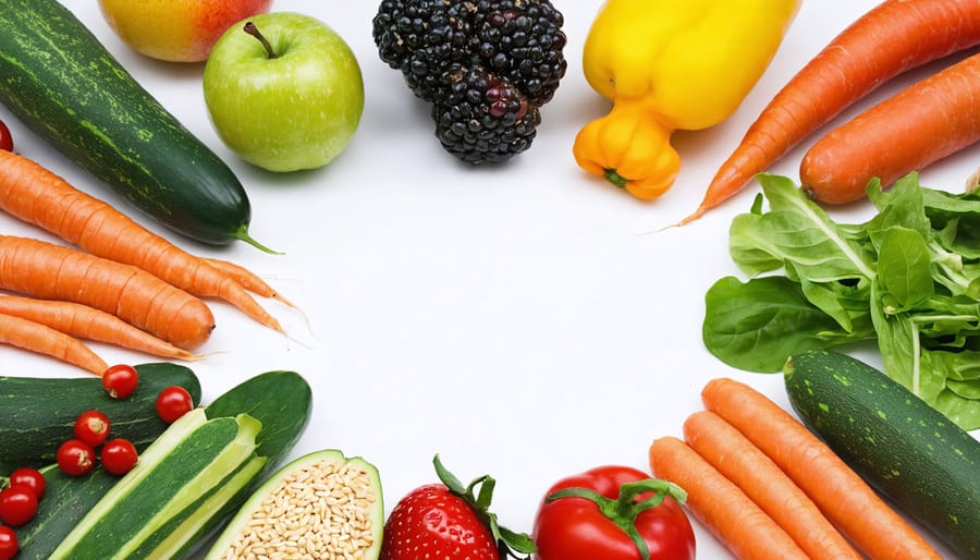 Balanced meal preparation with diverse, nutritious foods following Canadian dietary guidelines