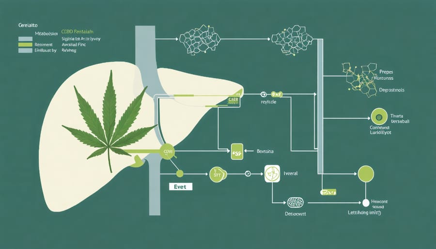 Diagram of how CBD is processed through the liver's metabolic pathways