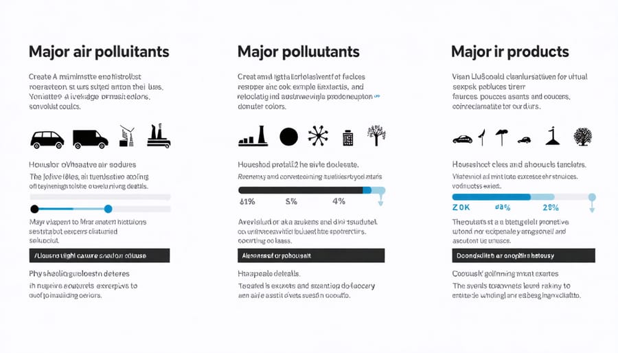 Illustrated diagram of common air pollutants and their sources in urban environments
