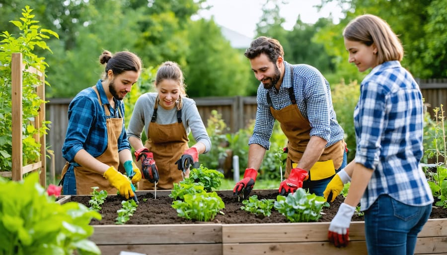Community members of different ages and backgrounds collaborating in a community garden