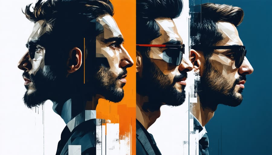 Diverse group of men expressing different emotional states, highlighting cultural variations in masculine expression