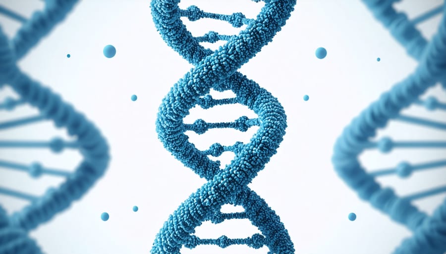Artistic representation of DNA with environmental factors affecting gene expression