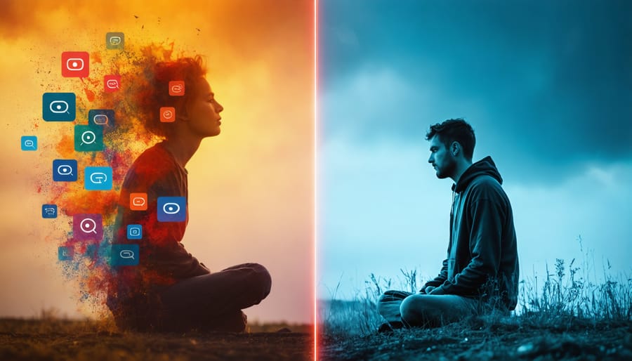 Before and after comparison of digital stress versus emotional peace
