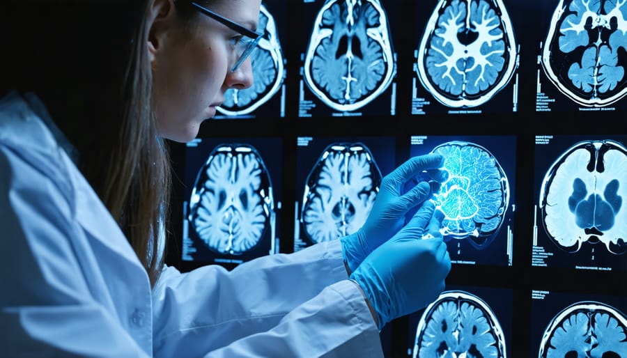 Researcher analyzing brain imaging data showing epigenetic modifications