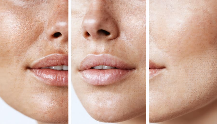 Before and after comparison of exfoliated skin showing improved texture and product absorption