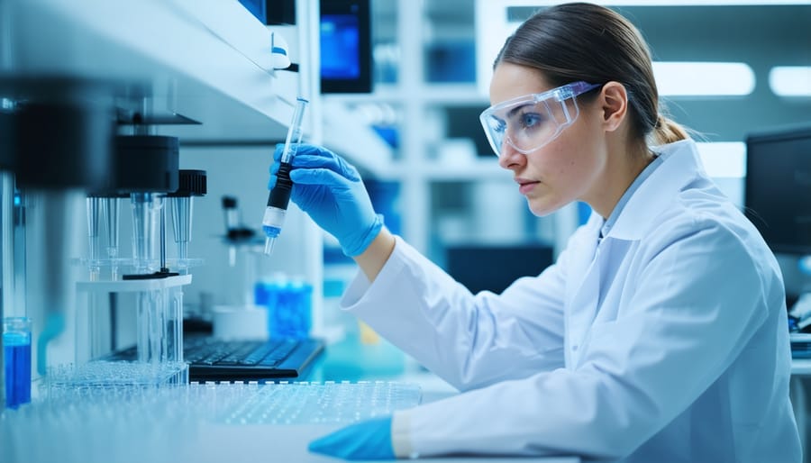 Research scientist operating cutting-edge genetic testing technology