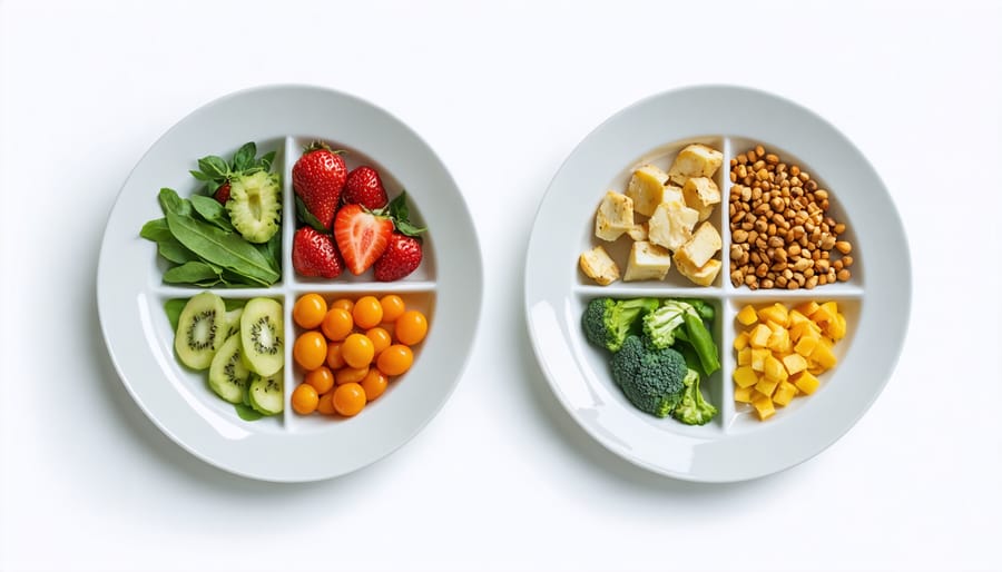 Two prepared meal plates showing portion and composition differences for male and female dietary needs