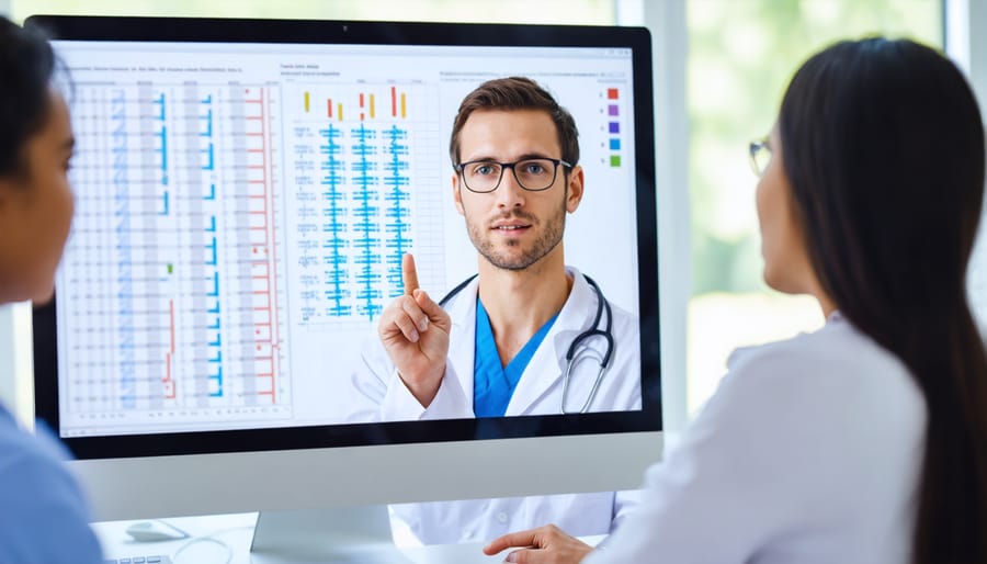 Doctor reviewing genetic test results with modern medical technology