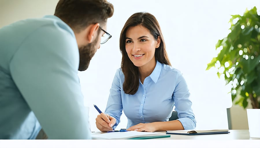Professional health coach consulting with client while taking notes