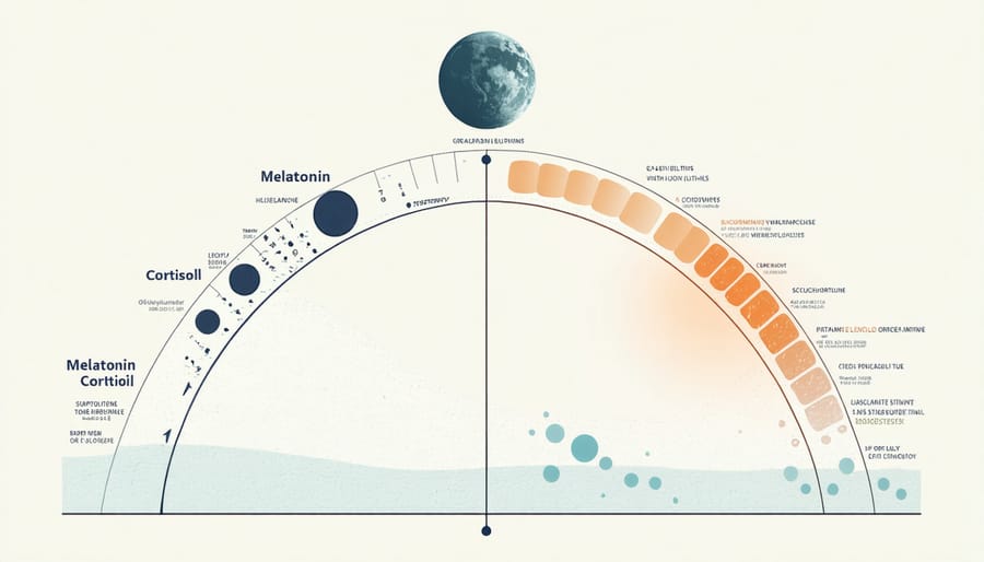 Graph depicting the inverse relationship between melatonin and cortisol levels throughout day and night