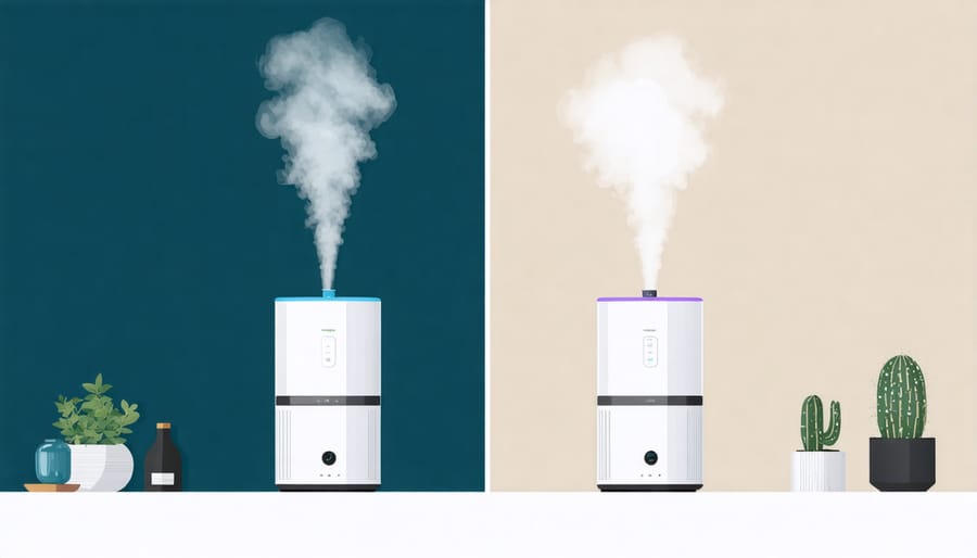 Humidifier and dehumidifier devices with winter and summer symbols