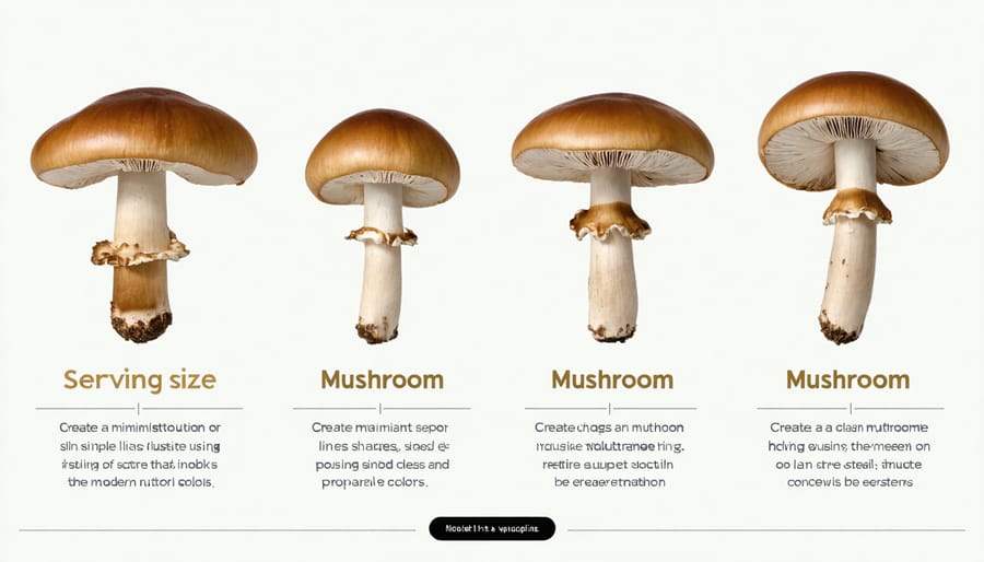 Visual guide demonstrating recommended serving sizes and preparation techniques for different organic mushrooms