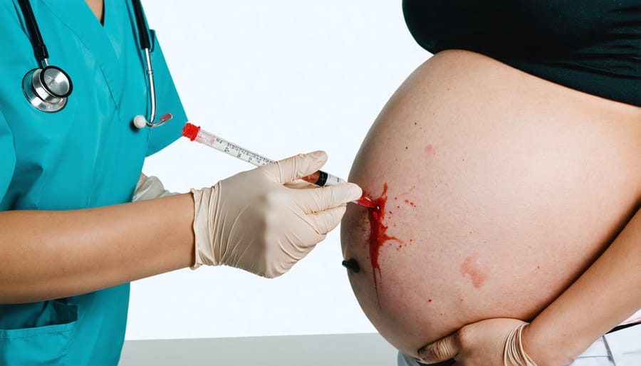 Healthcare worker performing a non-invasive prenatal blood test on an expectant mother