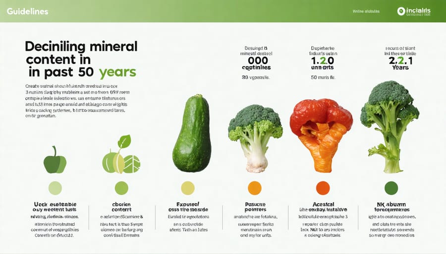 Chart displaying the decrease in nutritional content of common vegetables from 1970 to present