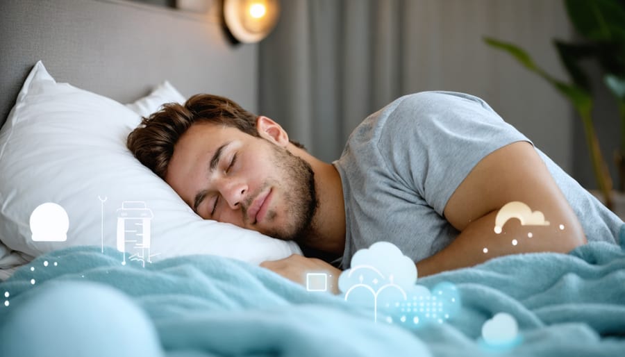 Peaceful bedroom setup showing ideal sleep environment with proper lighting and temperature